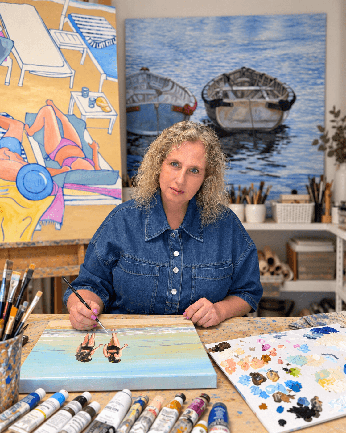 Limor Mazuz painting in her studio